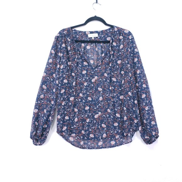 where are you from Tops - Where Are You From Multicolor Lightweight Sheer Floral Long Sleeve Blouse Small